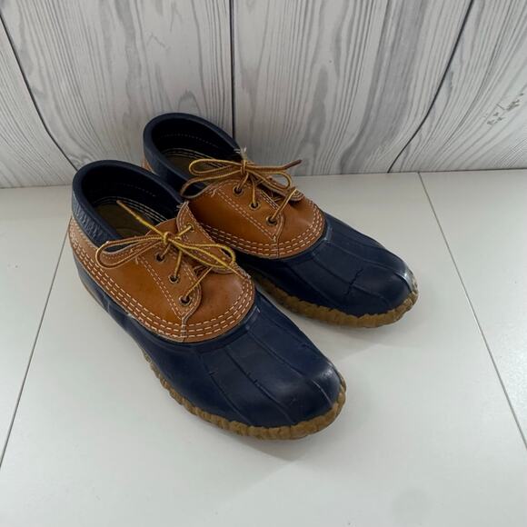 VTG. LL BEAN Women’s Sz 10/Men’s Size 8 Rubber Gum Shoes Made USA Brown Blue - Picture 1 of 11